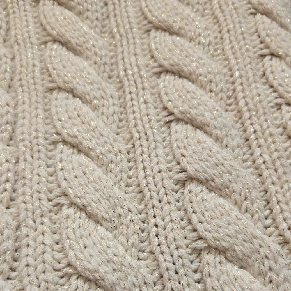 New York & Company Cream Cable Knit Infinity Scarf With Gold Threads One Size